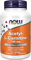 Vista 1 de NOW Foods Supplements, Acetyl-L-Carnitine 750 mg, Amino Acid, Brain And Nerve Cell Function*, 90 Tablets