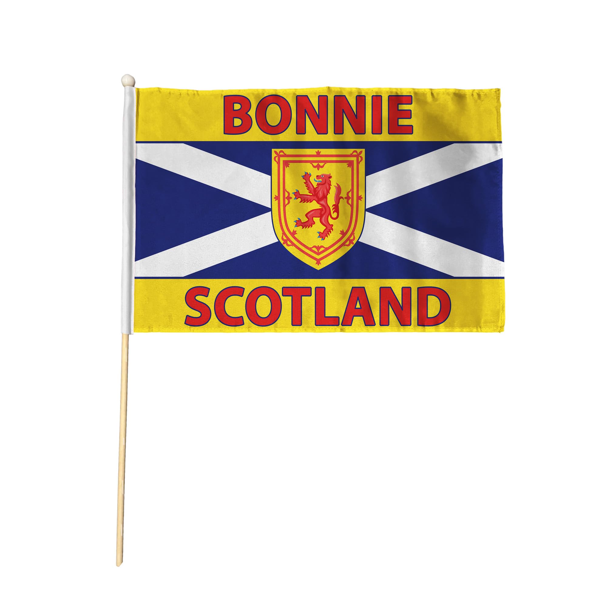 Flagtex Bonnie Scotland Pack of 12 Hand Waving Flag (18x12 Inch Large) - Premium Wooden Stick Hand Flag Big Size Natural Wood Pole Blue White Saltire Scottish Heritage Flag โ image 1