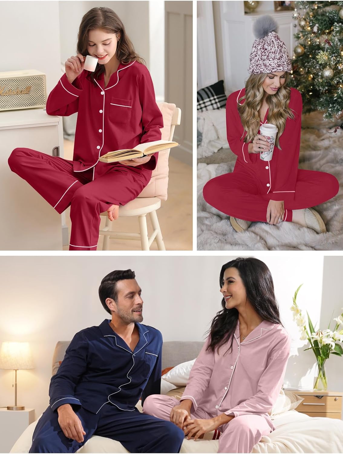 Womens Modal Button Up Pajamas 2 Piece Long Sleeve Comfy Pjs Sleepwear Soft Pajama Lounge Set Loungewear S-3XL - Image 6