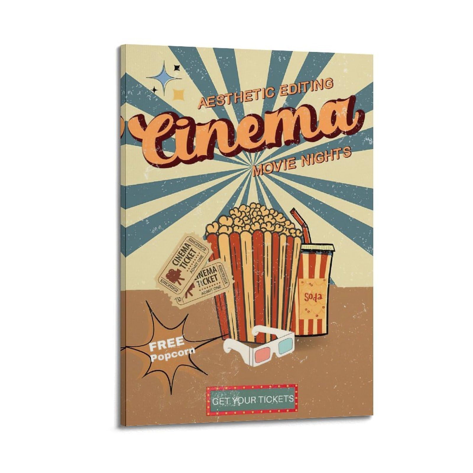 DLJGDS Vintage Poster with Cinema Tickets And Popcorn Decorative Painting Canvas Wall Posters And Modern Family Bedroom Decor 20x30inch(50x75cm)