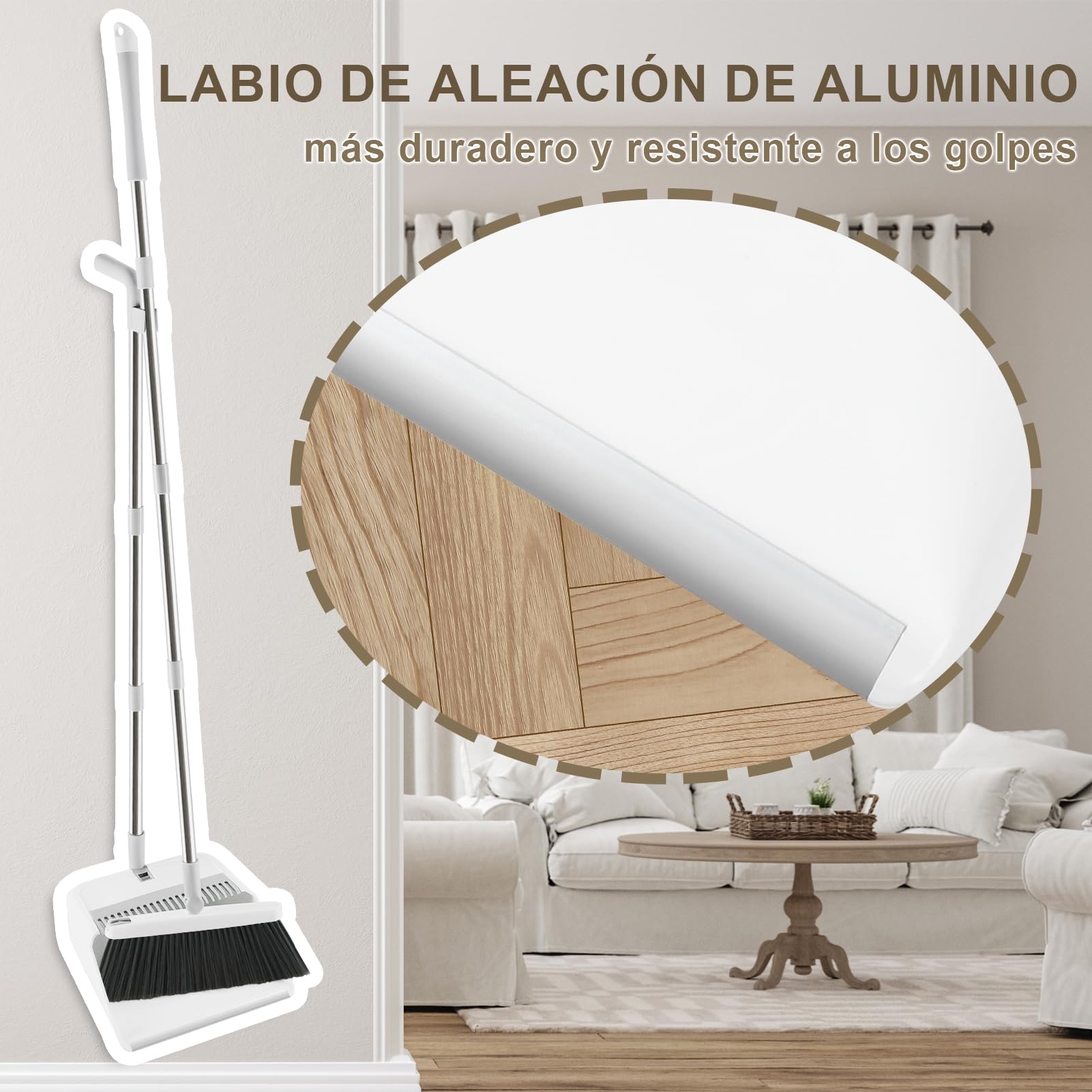 Mitclear Juego de Escoba y Recogedor de Mango Largo, 180° Giratoria, Borde de Aluminio
