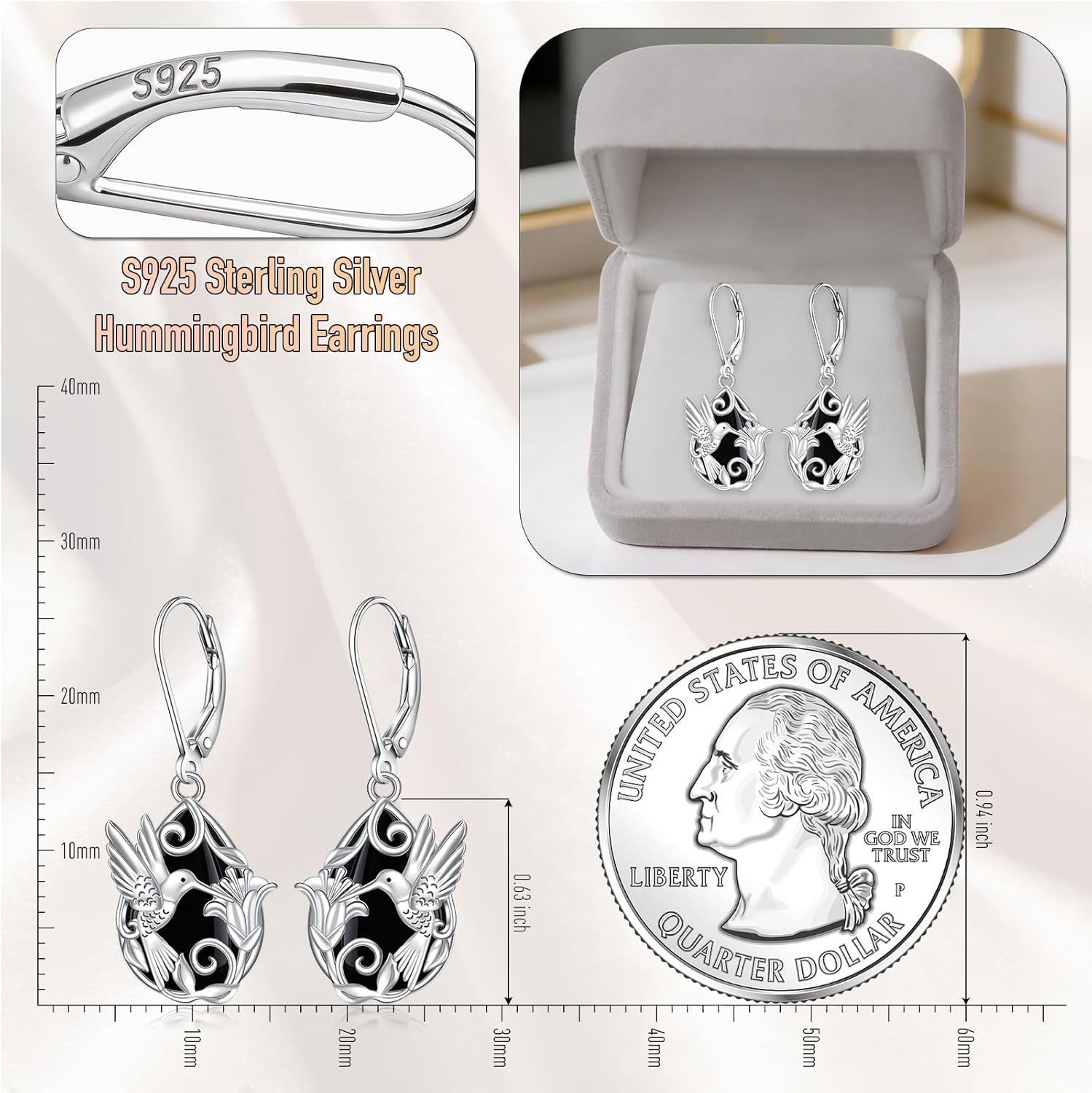 Hummingbird Earrings for Women S925 Sterling Silver Purple Hummingbird Dangle Earrings Memorial Cute Bird Flower Jewelry Mothers Day Gifts