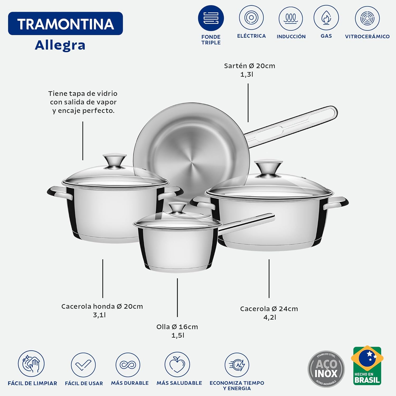 Tramontina Cookware Set, Stainless Steel
