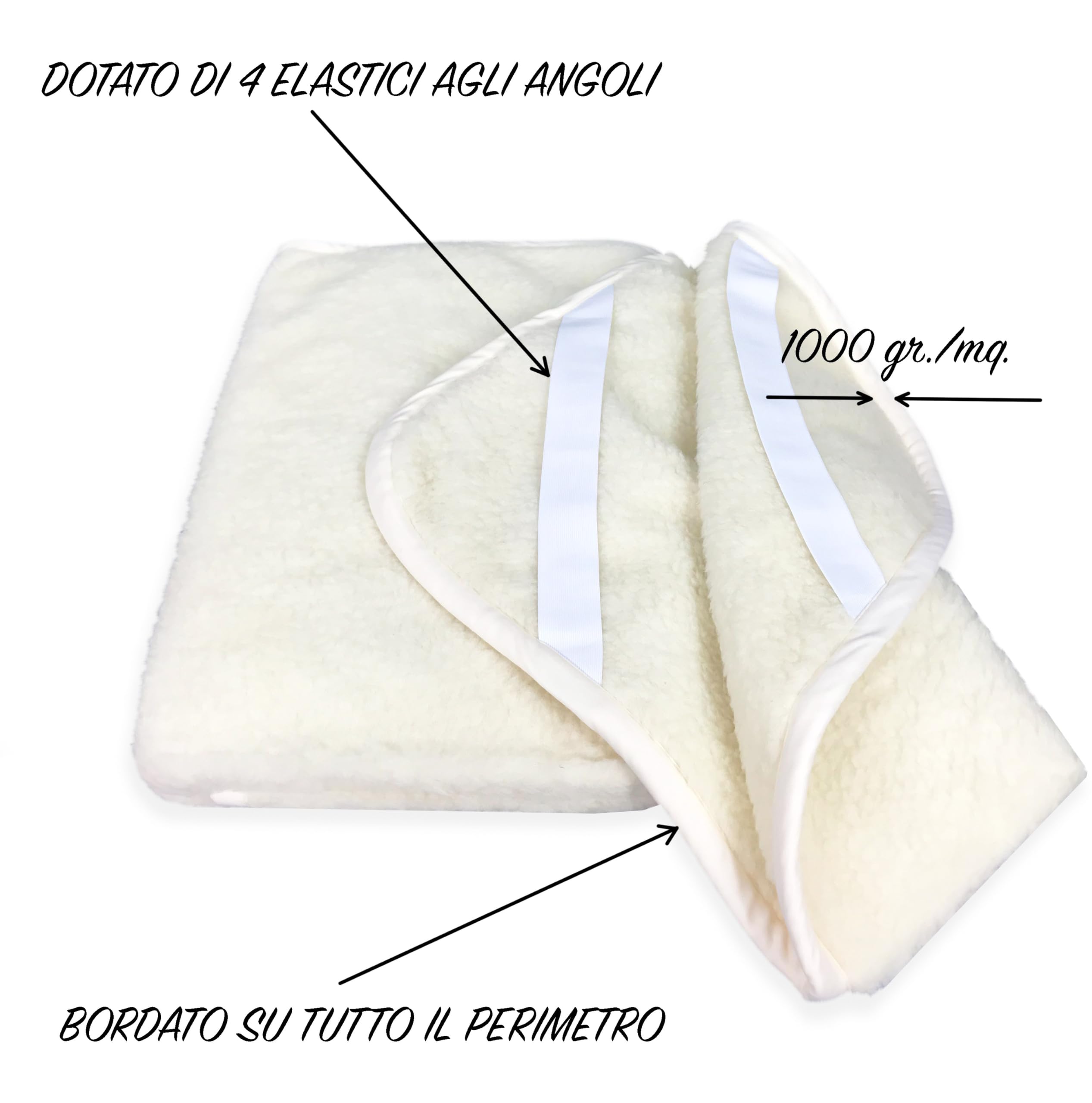 Tex family COPRIMATERASSO Topper Mary in Vera Lana Merinos 1000 gr. in 11 Misure Differenti - Piazza e Mezza Maxi cm. 140x200