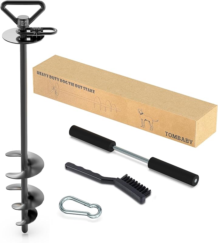 Estaca de Contenção para Cães TOMBABY em Aço Inoxidável 304, Espiral com Giro de 360°, Preta, 43,18 cm