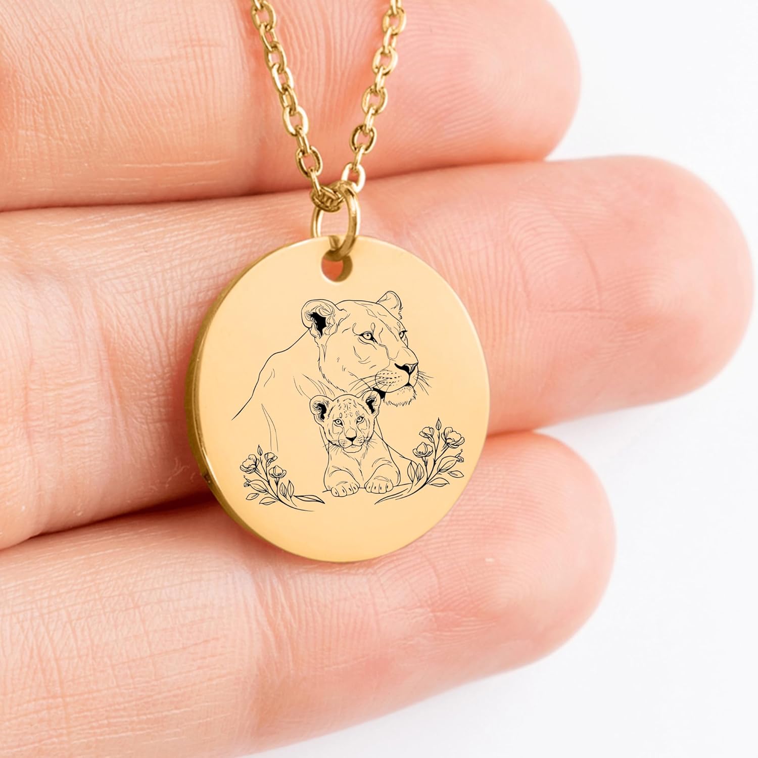 Lioness Necklace - Personalized Lioness and Cub Jewelry - Custom Family Birthday Gift - Pendant for Mom