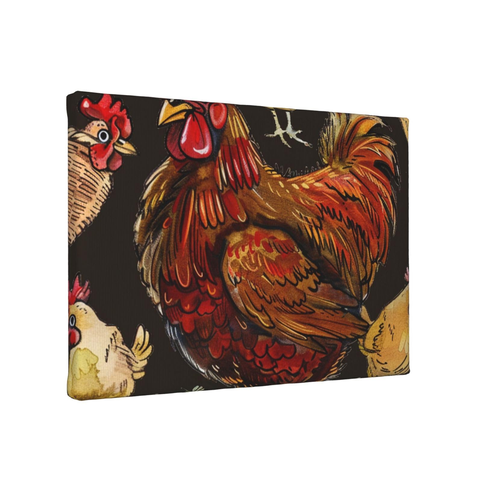 YKLJG Chicken Print Printed Wall Art Canvas Painting 30x20 CM Wooden Framed Picture Painting Artwork Prints for Bedroom Kitchen Home Office Decor