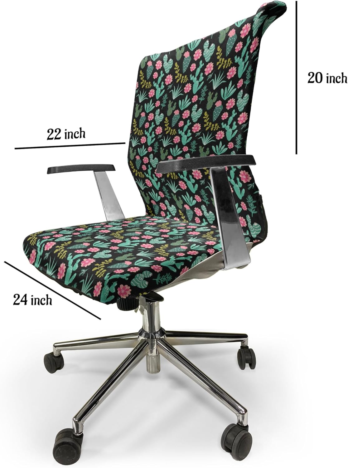 Ambesonne Cactus Office Chair Cover, Botanical Green Desert Home Garden Cartoon Succulent Plant Tropic Flowers, Stretchable Decorative Universal Size High Back Printed Slipcover, Seafoam Pastel Pink