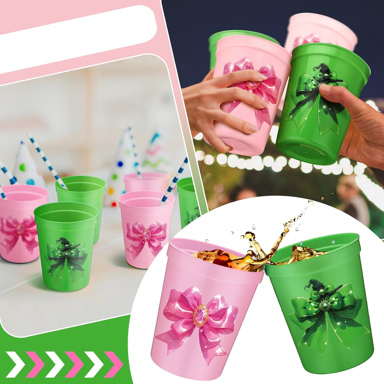 Yungyan 12 Pcs Witch Theme Party Decorations Reusable Plastic Cups 16oz Pink and Green Witch Party Cups for Pink and Green Birthday Baby Shower Wedding Supplies Movie Fan Favors - Image 5