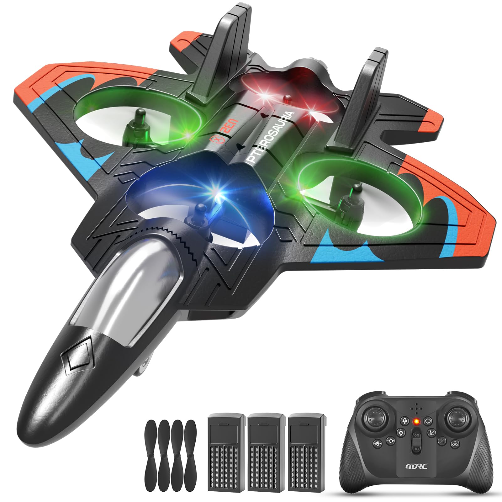 Foam Remote Control Airplanes with 3 Batteries, RC Planes for Kids Adults 8-16, RC Airplane Fighter Jet with Light, 360° Flip Fighter Jet Toys, Stunt Roll, Airplane Toy Gifts for Kids Boys
