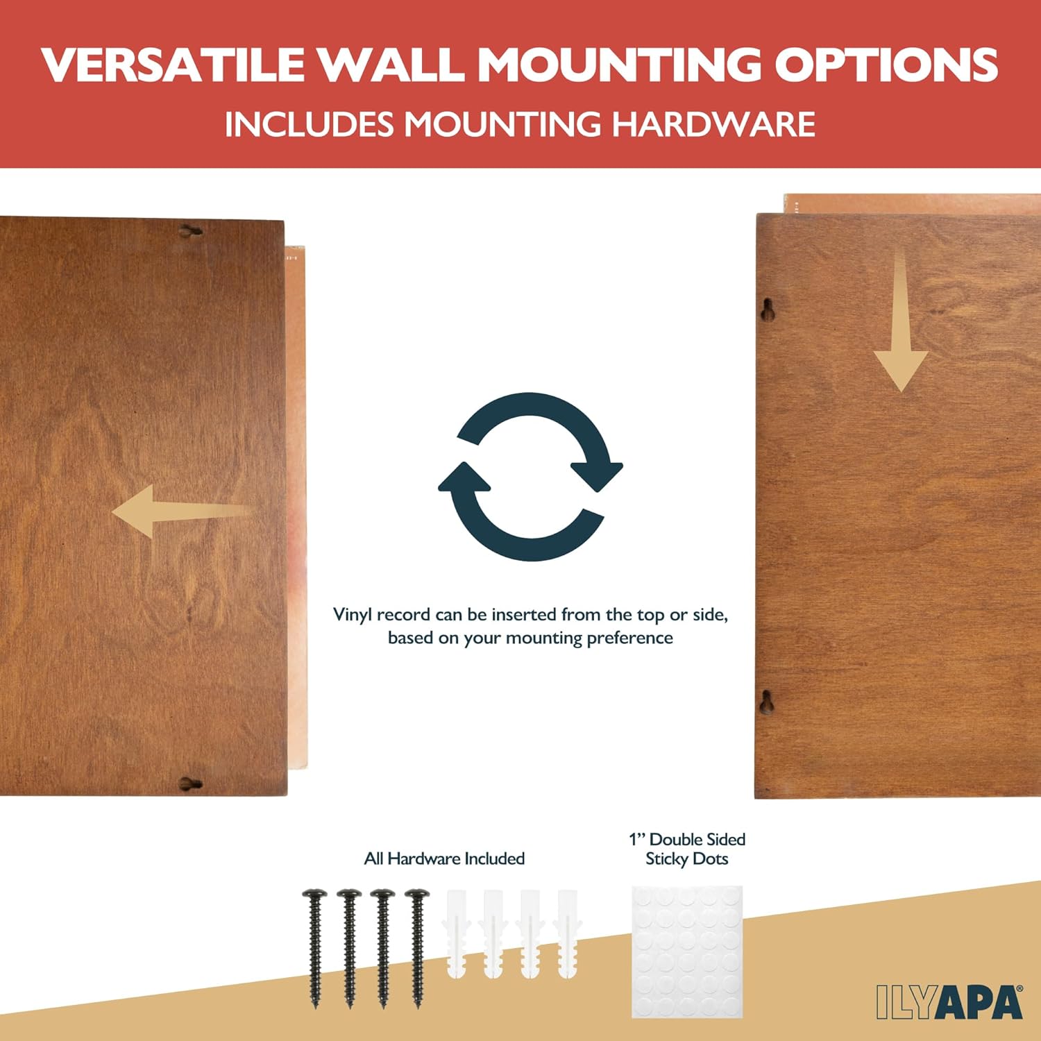 Ilyapa Removable Vinyl Record Display Frame - 6 Pack Wood Record Album Frame for Wall - Display & Play, Easily Slide your Album Artwork Sleeves In & Out - Espresso