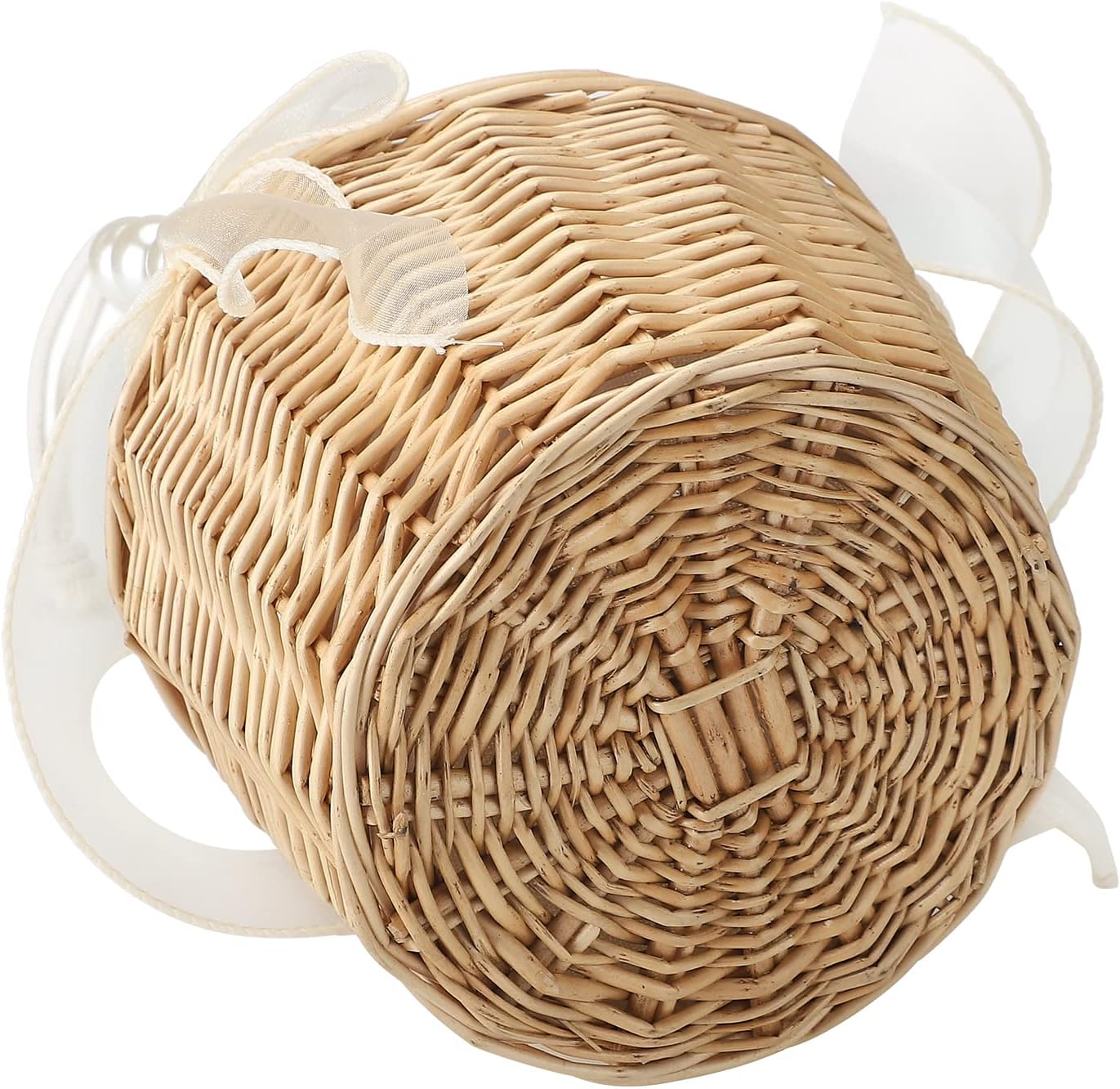 Pearl Hand Basket,Woven Basket with Handle,Small Flower Basket,Flower Girl Basket,Rattan Flower Basket,Mesh Flower Girl Baskets for Wedding Ceremony Picnic Candy Party (S/2PCS)