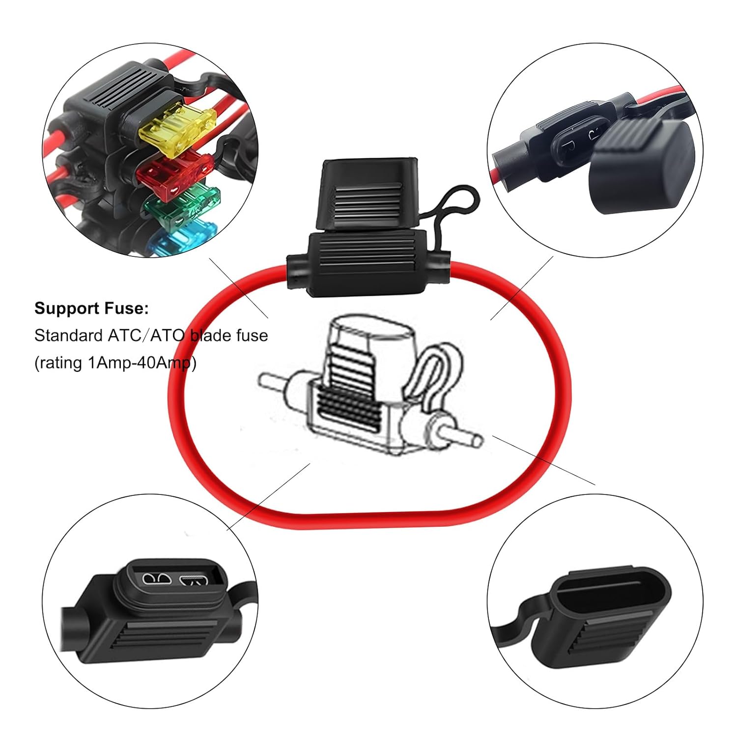 MuHize Inline Fuse Holder 12V - Upgraded 16 Gauge Automotive ATC/ATO Standard Fuse Holders with 15 AMP Standard Blade Fuses(10 Pack)