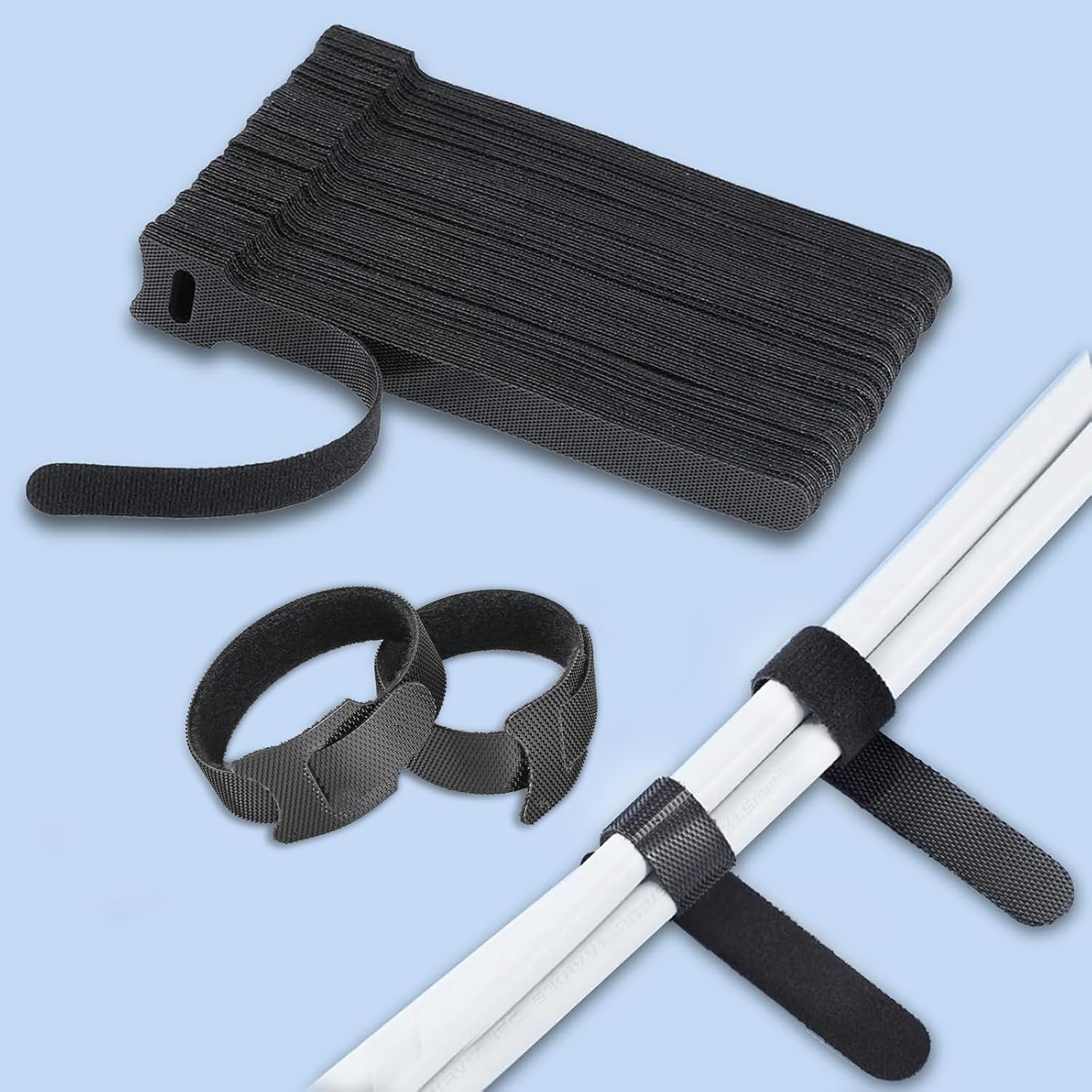 120pcs Reusable Cable Ties, 6 Inch Cable Ties Adjustable Cord Straps Cord Wrap and Hook Loop Cords Management Reusable Zip Ties for Garden Plant Secure Vine, Home, Office Use，Black