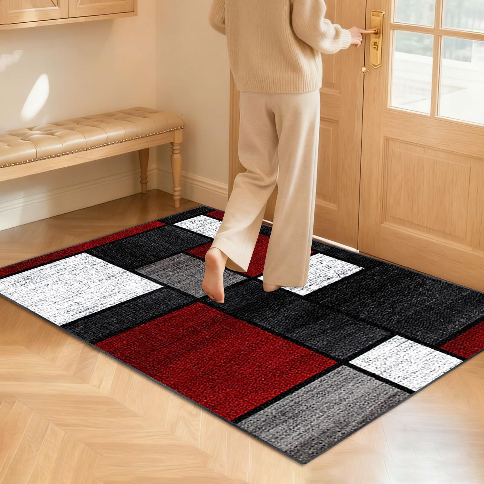 Läufer Flur Teppich 120 x 470 cm Waschbar Kurzflor Küchenteppich Flurläufer Teppich Schmutzfangmatte Küchenläufer Eingangsmatte Rutschfest Teppichläufer für Flur Küche Eingang Schlafzimmer Wohnzimmer