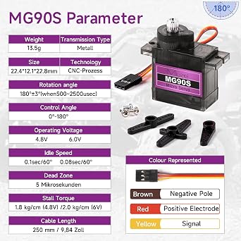 Miuzei MG90S 9G Micro Servo Motor Metal Gear for RC Plane Robot Arduino (2)