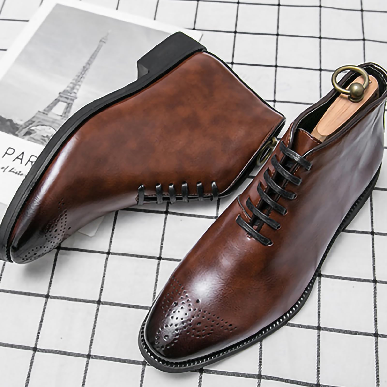 Męska sukienka biznesowa buty Oxford Casual PU Leather Chukka buty retro brytyjskie codzienne praca biuro botki dla mężczyzn, Brązowy, 38 EU