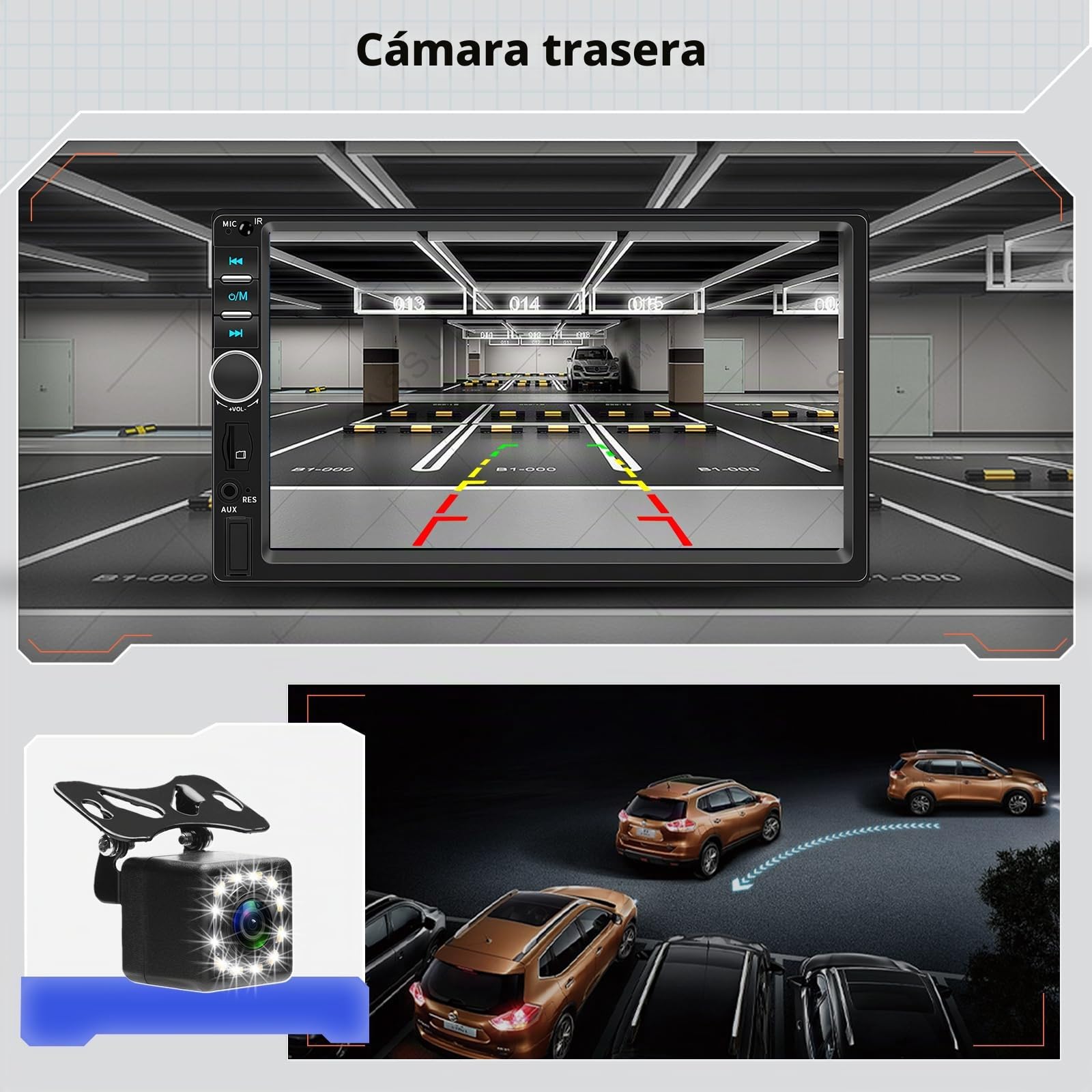 Hodozzy Radio Coche 2 DIN con CarPlay Android Auto, Pantalla Táctil Coche 7 Pulgadas con Bluetooth Mirror Link/Controles en el Volante/FM Radio EQ USB AUX Reproductor Multimedia de Coche+ Cámara