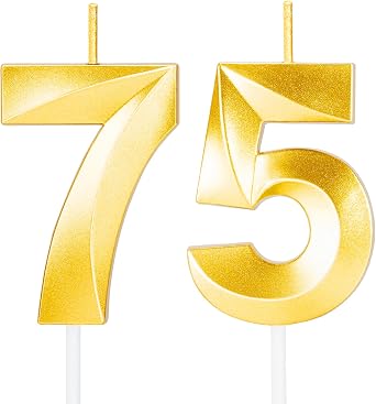 75th Birthday Candles for Cake,Gold Number Candles for Happy Birthday Cake Toppers,Birthday Decorations for Men Women Party Anniversary Wedding