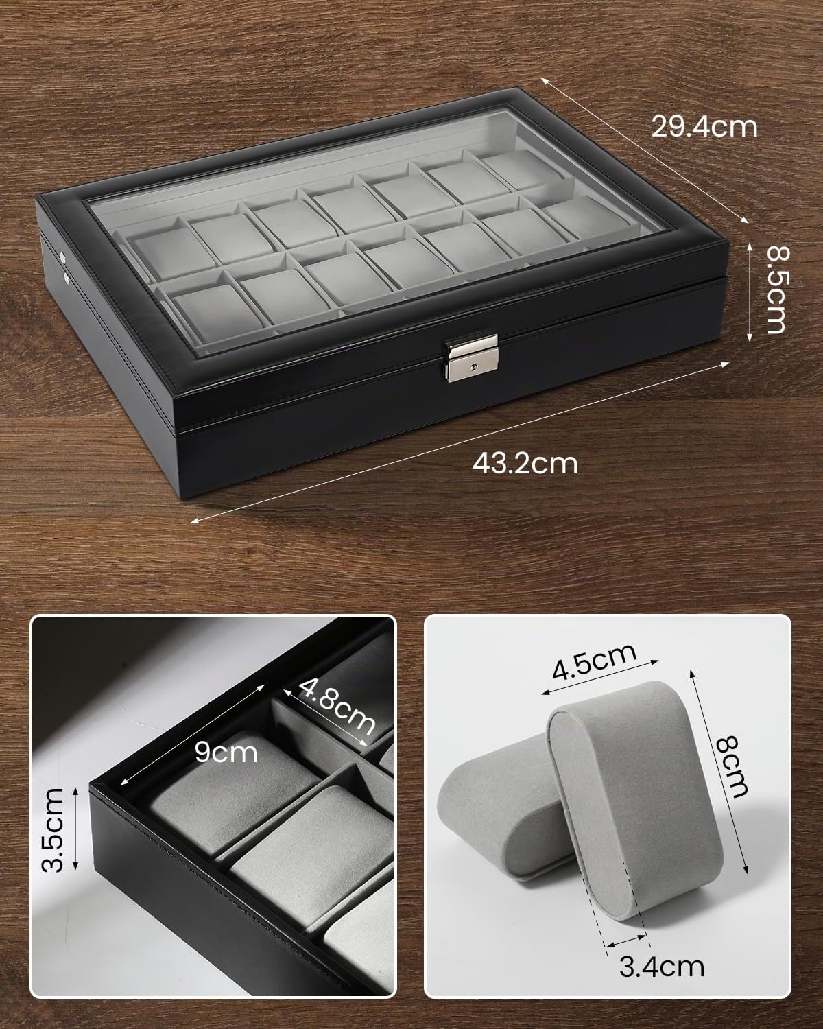Mbuynow Uhrenbox 24 Uhren Uhrenkoffer Herren Uhrenbox Damen Uhrenkasten Herren Uhrenvitrine abschließbar für 24 Uhren aus kunstleather