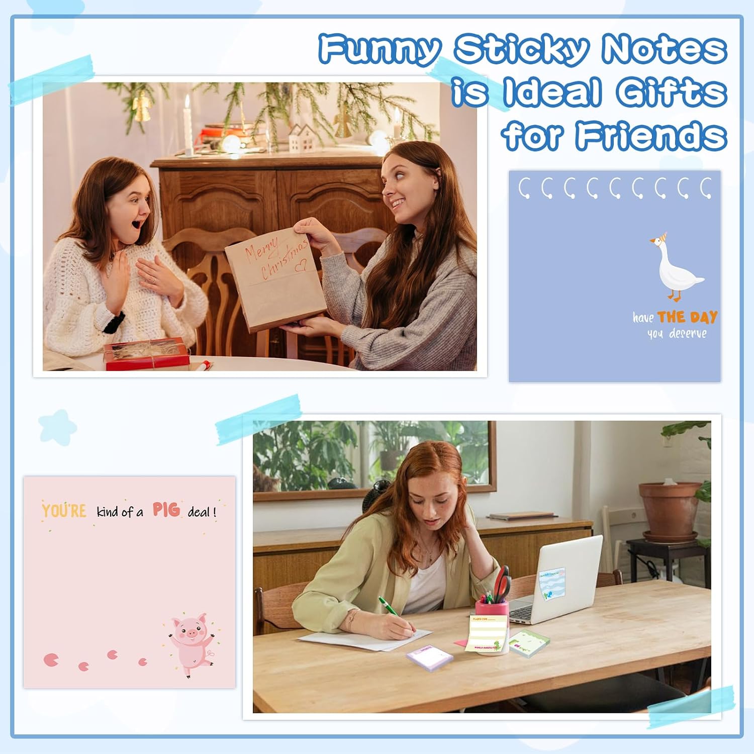 ZCPTZ 9 Pcs Funny Animal Notepads 3" x 3" Self-adhesive Note Pads Cute Memo for Work Office School Home Supplies- 450 Sheets Reusable Animal Sticky Notes - Image 7