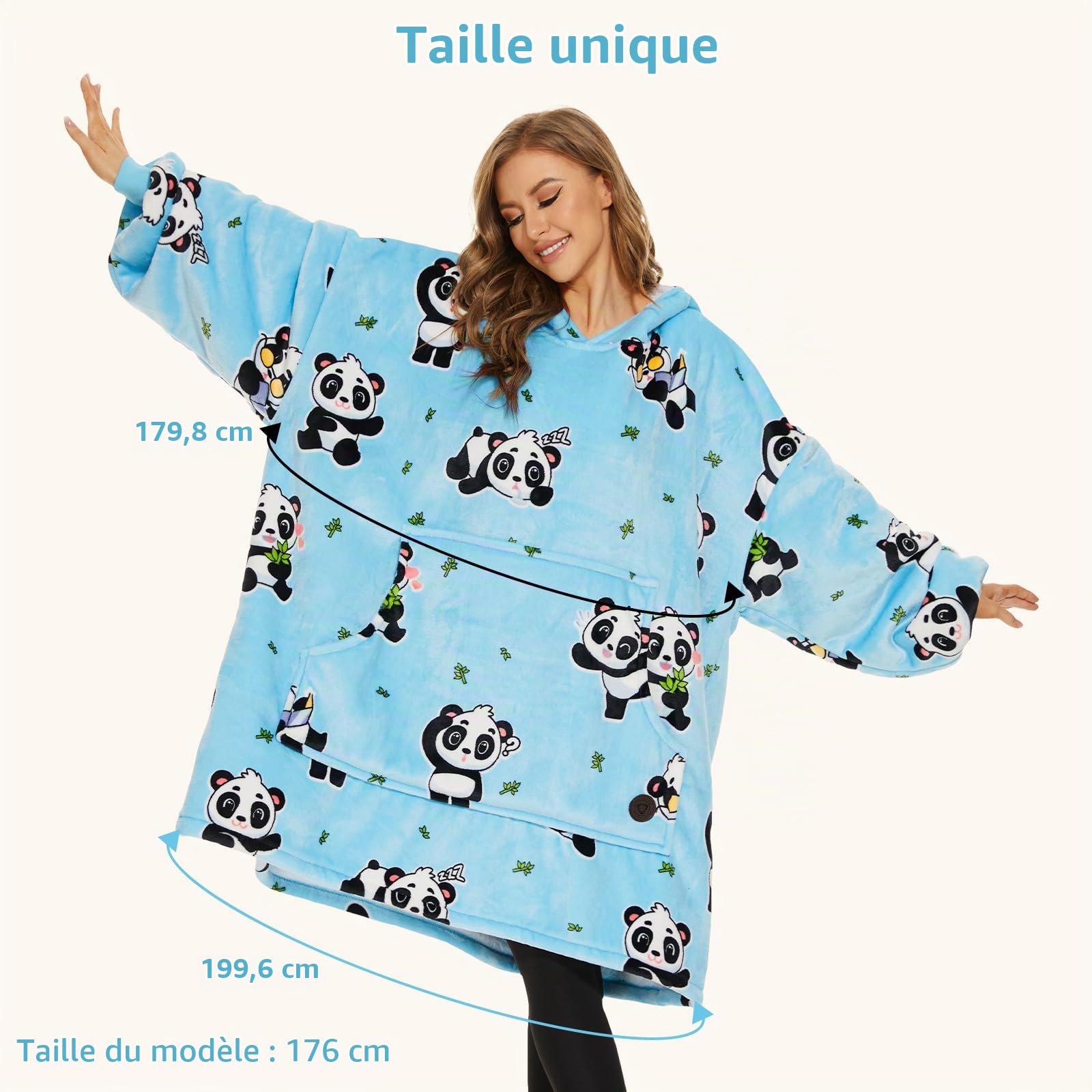 THREE POODLE Sweat à Capuche Femme, Couverture à Capuche Surdimensionnée, Poncho Polaire Pull Plaide Pelucheux en Sherpa pour Femme, Hommes et Adultes
