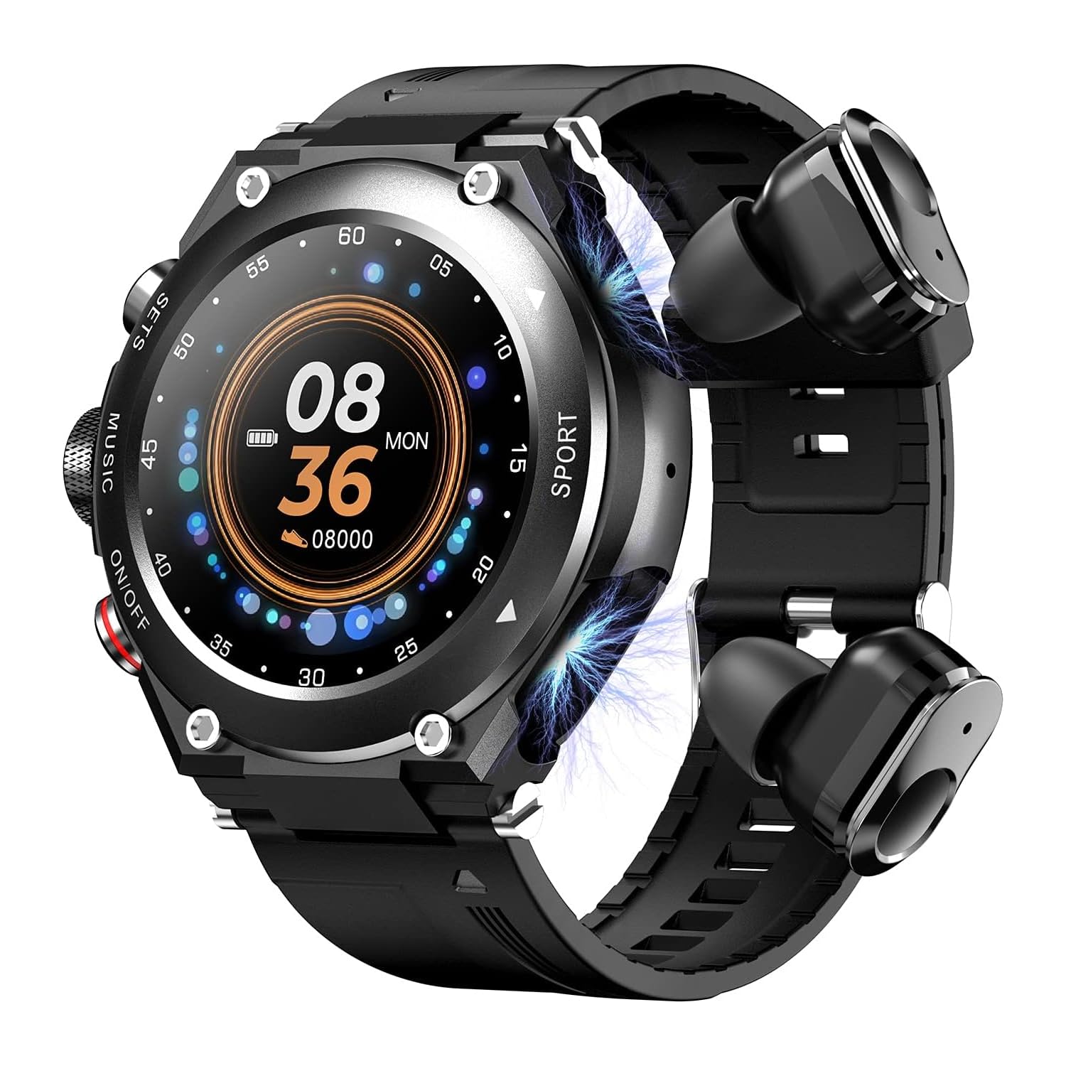 2 in 1 Smart Watch with Earbuds Fitness Tracker Blood Oxygen Heart Rate Monitor Sleep Monitor HD Touch Screen Compatible with iPhone Samsung Android Phones T92 (Black)