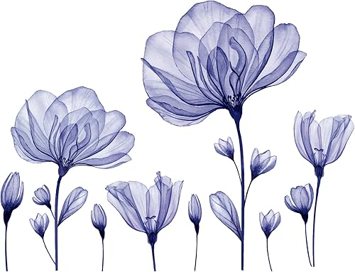 Miniatura 8 de Calcomanías de pared 3D de flores moradas románticas de lirio floral, calcomanías de pared removibles para bricolaje, plantas de flores de acuarela