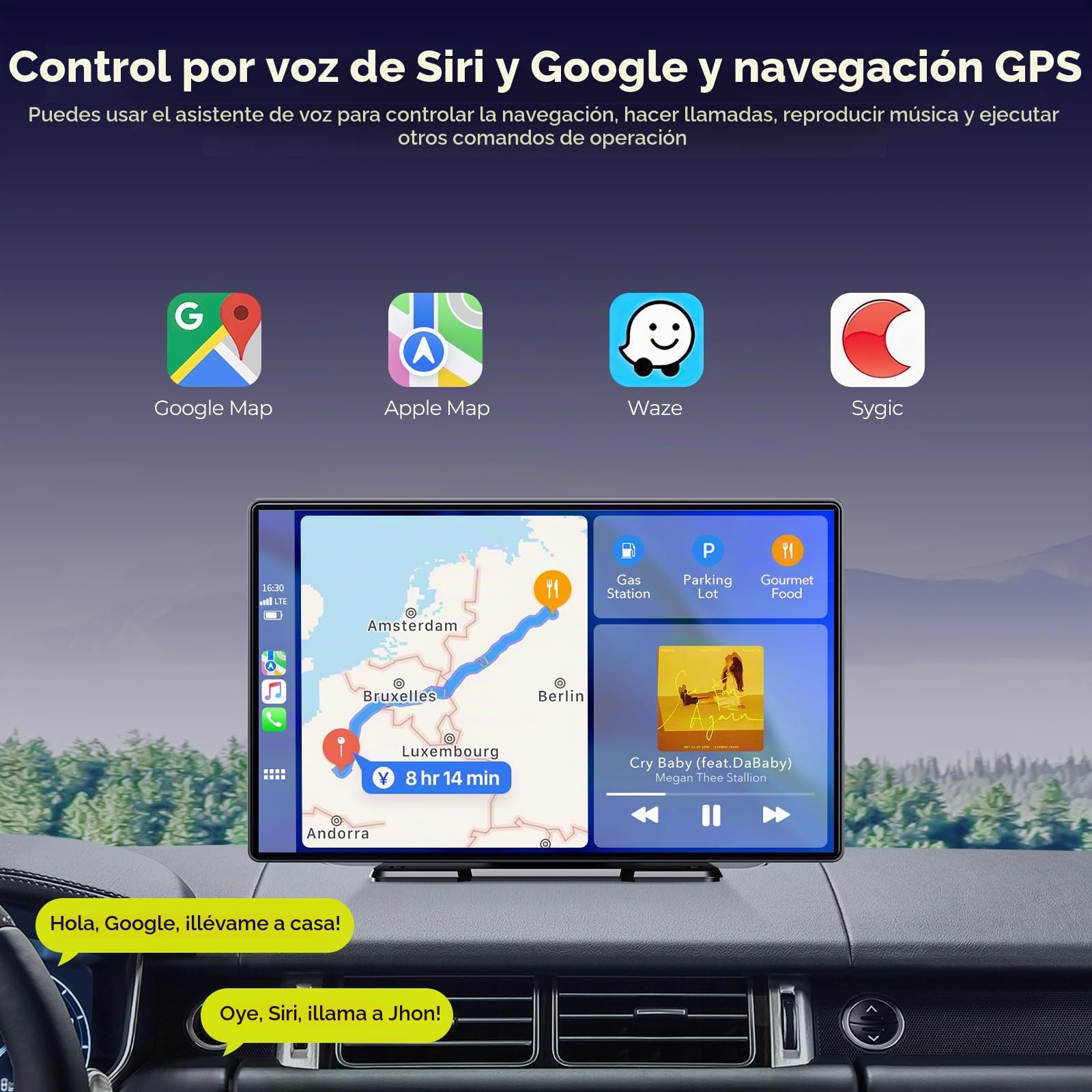 LAMTTO Pantalla carplay Coche 9 Pulgadas para carplay inalambrico&Android Auto, 2.5K Front&1080P Cámara Trasera,Autoradio Portátil Car Play con GPS,Bluetooth,Pantalla Táctil,Mirror Link,Siri&G00gle