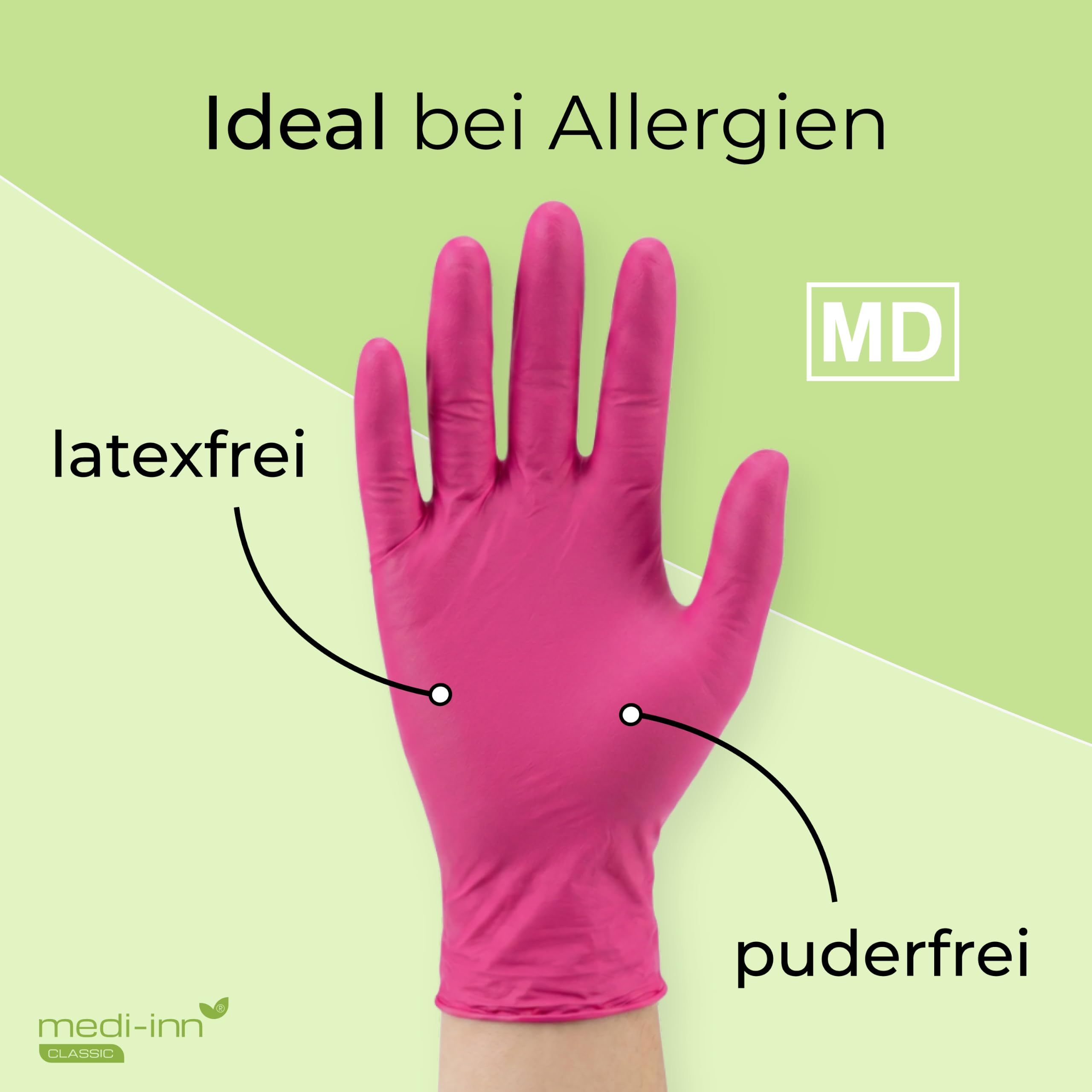 Medi-Inn+ Nitril Magenta Einmalhandschuhe puderfrei (M, 10 x 100 = 1000 Stück)