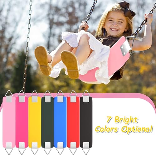 Miniatura 7 de AGPTEK Asiento de columpio, 30.4 x 6 x 0.27 pulgadas, columpio de patio para niños y adultos con anillo triangular de metal, rosa claro (límite de