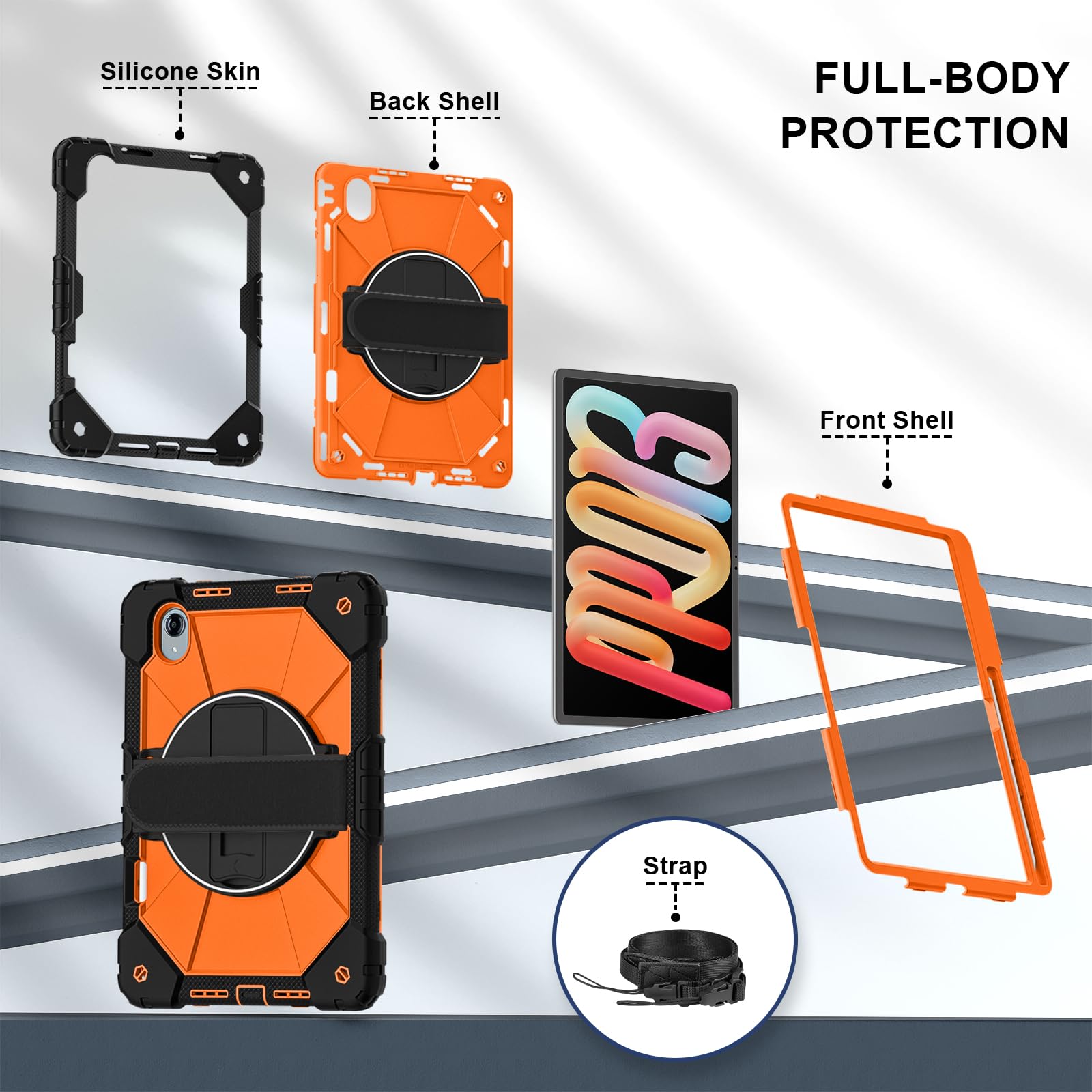 Compatibile con Lenovo Xiaoxin Pad Pro GT 13 (2026) TB378FC 13" custodia protettiva antiurto con supporto/portamatite, resistente copertura in TPU con tracolla da polso (arancione)