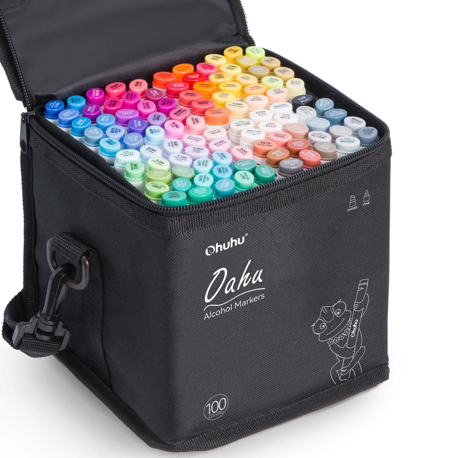 Ohuhu Alcohol Markers Double Tipped Art Marker Set for Artists Adults Coloring Sketch Illustration - Chisel & Fine Dual Tips - 100 Colors - Oahu Series of Ohuhu Markers - Refillable Ink