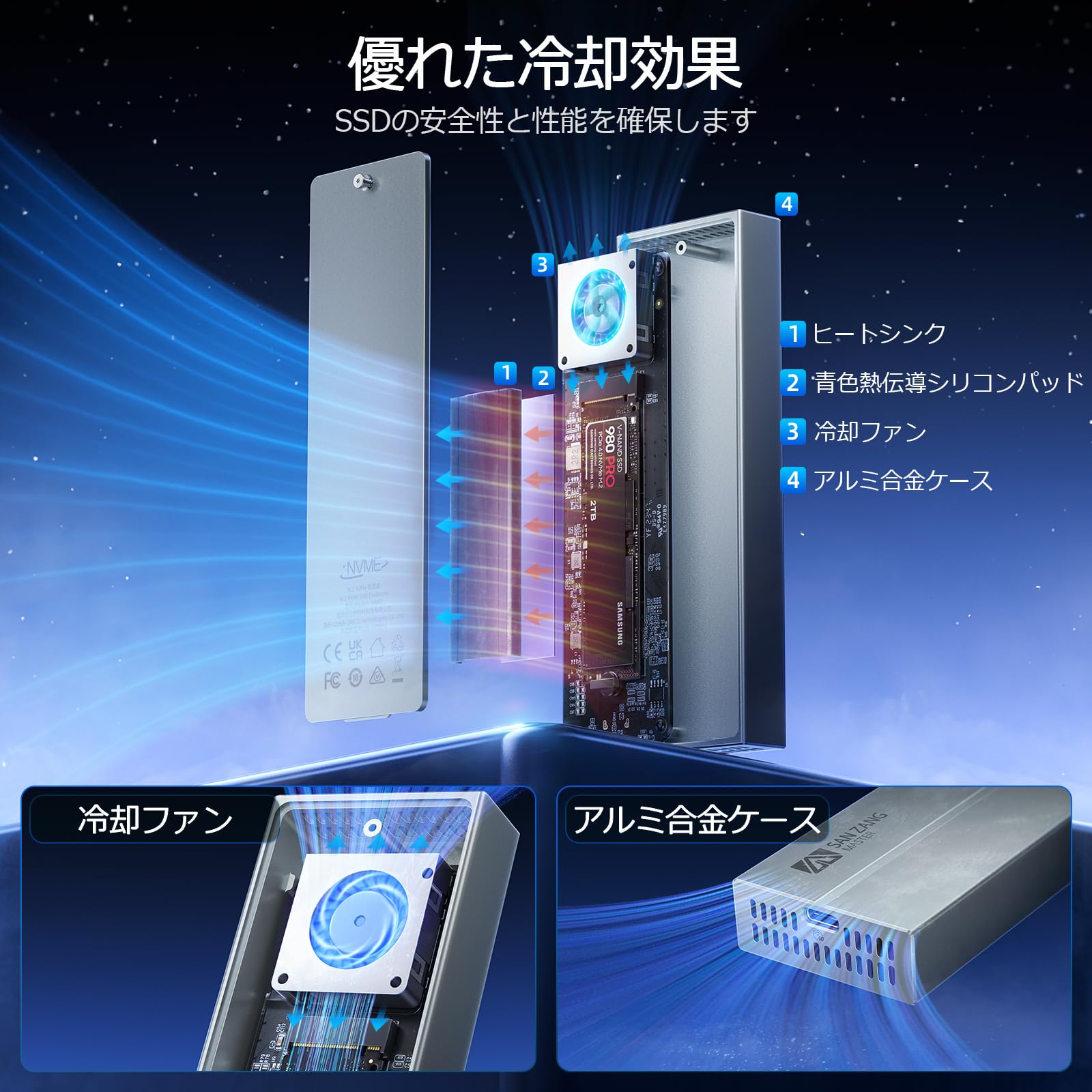 SAN ZANG MASTER Obudowa SSD 40 Gbps M2, obudowa USB 4 NVMe SSD do Thunderbolt 4/3 (szara)