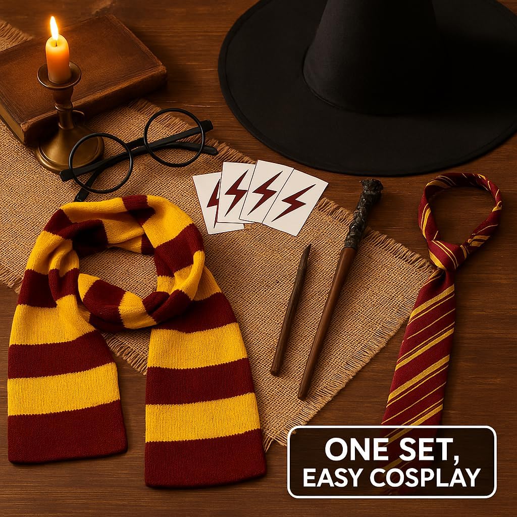Wizard Costume Accessories for Kids 3-12 - Wand, Scarf, Tie and Wizard Hat for Halloween Cosplay Party Supplies - Image 6