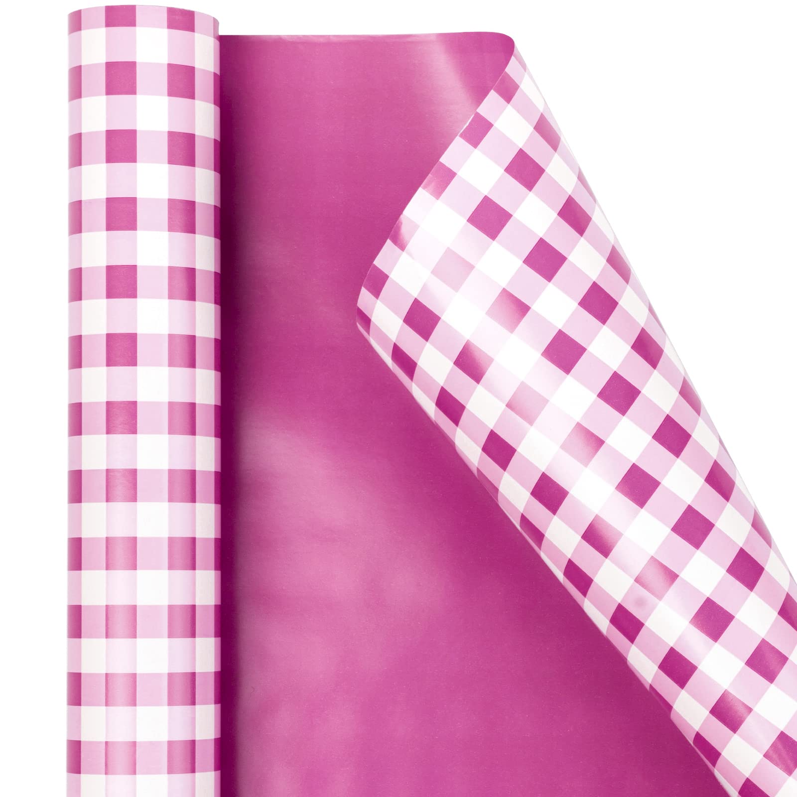 WRAPAHOLIC Reversible Wrapping Paper - Mini Roll - 17 Inch X 33 Feet - Red And White Plaid Design For Birthday, Holiday, Wedding, Baby Shower