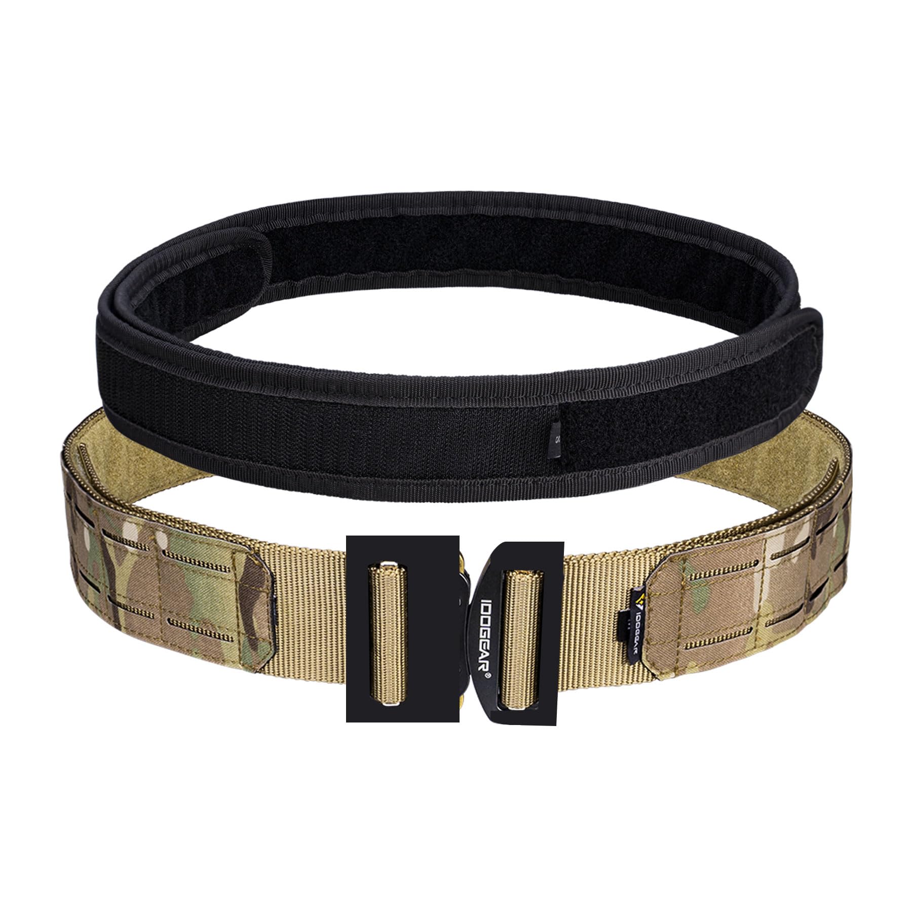 IDOGEAR 2" Tactical MOLLE Belt with 1.75" Inner Belt Set Quick Release Metal Buckle Belt Heavy Duty Hook-and-Loop Laser-Cut Belts