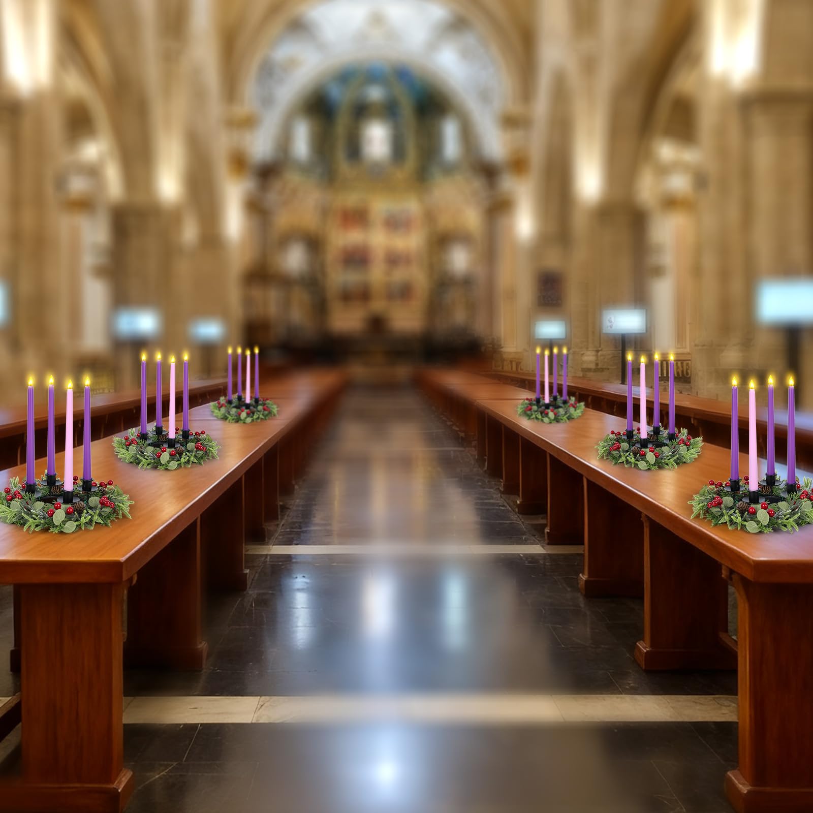 Lot de 5 couronnes de l'Avent de Noël avec bougeoirs, bougies de Noël pour maison, cheminée, église, centre de table, maison, école, cheminée de l'Avent