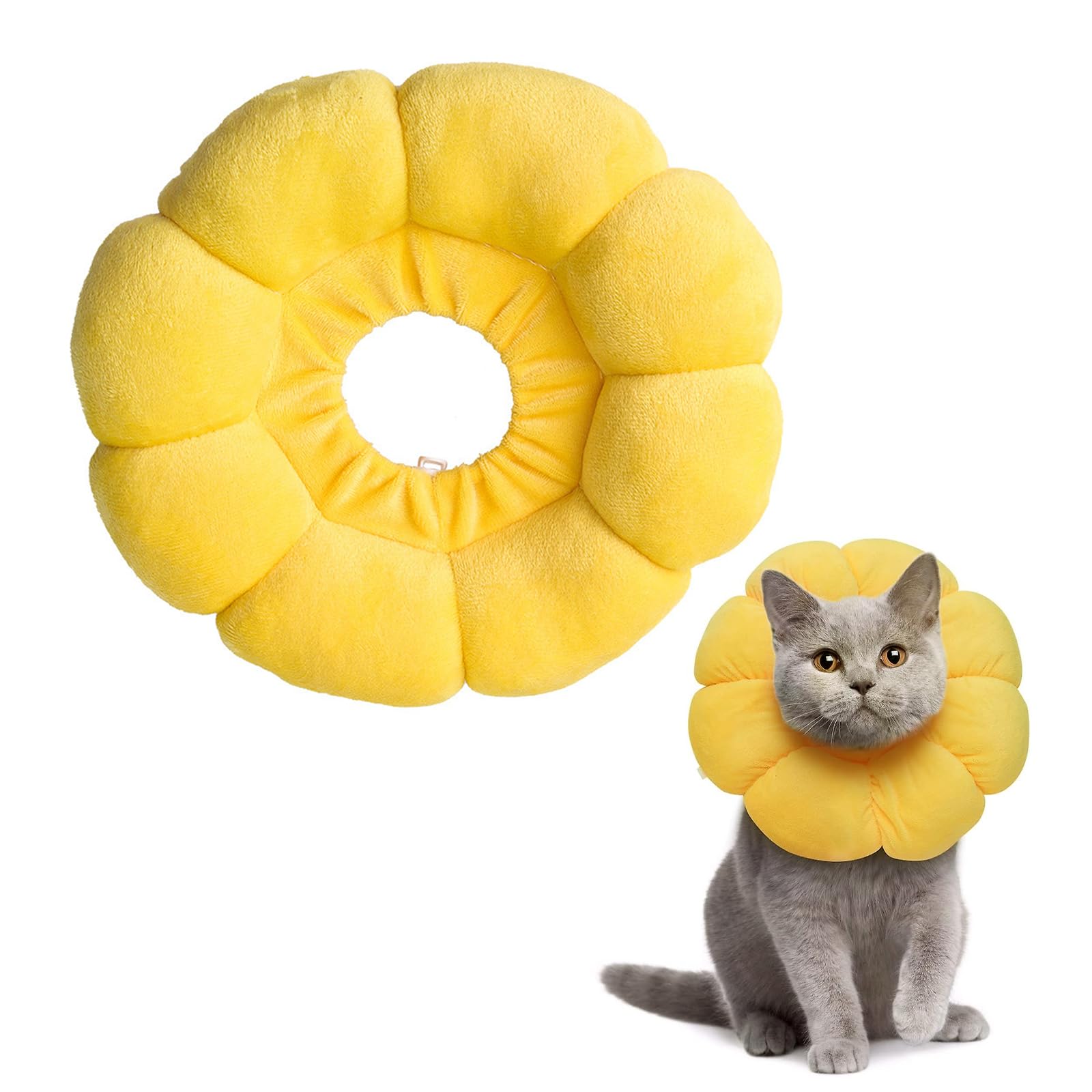 Cute Sunflower Neck Cone for Cats, Soft Cat Recovery Collar for Anti-Bite Lick, Adjustable Pet Recovery Collar Cat Donut Collar for Pet Medical for Rehabilitation Wound Healing (18cm)