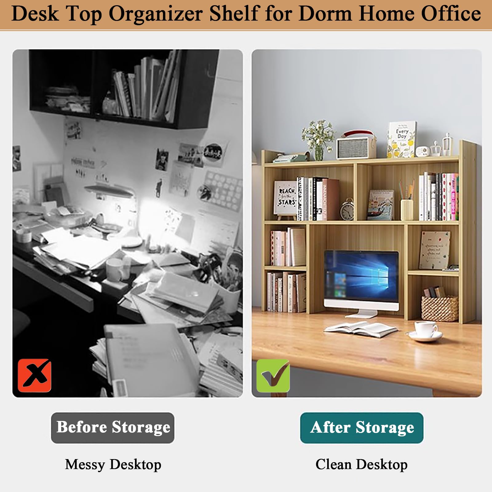 2-poziomowy organizer na biurko, drewniana półka na biurko ze stojakiem do przechowywania i ekspozycji, wolnostojąca półka na biurko komputerowe, organizer na biurko do domowego biura (23,6 szer. x 19