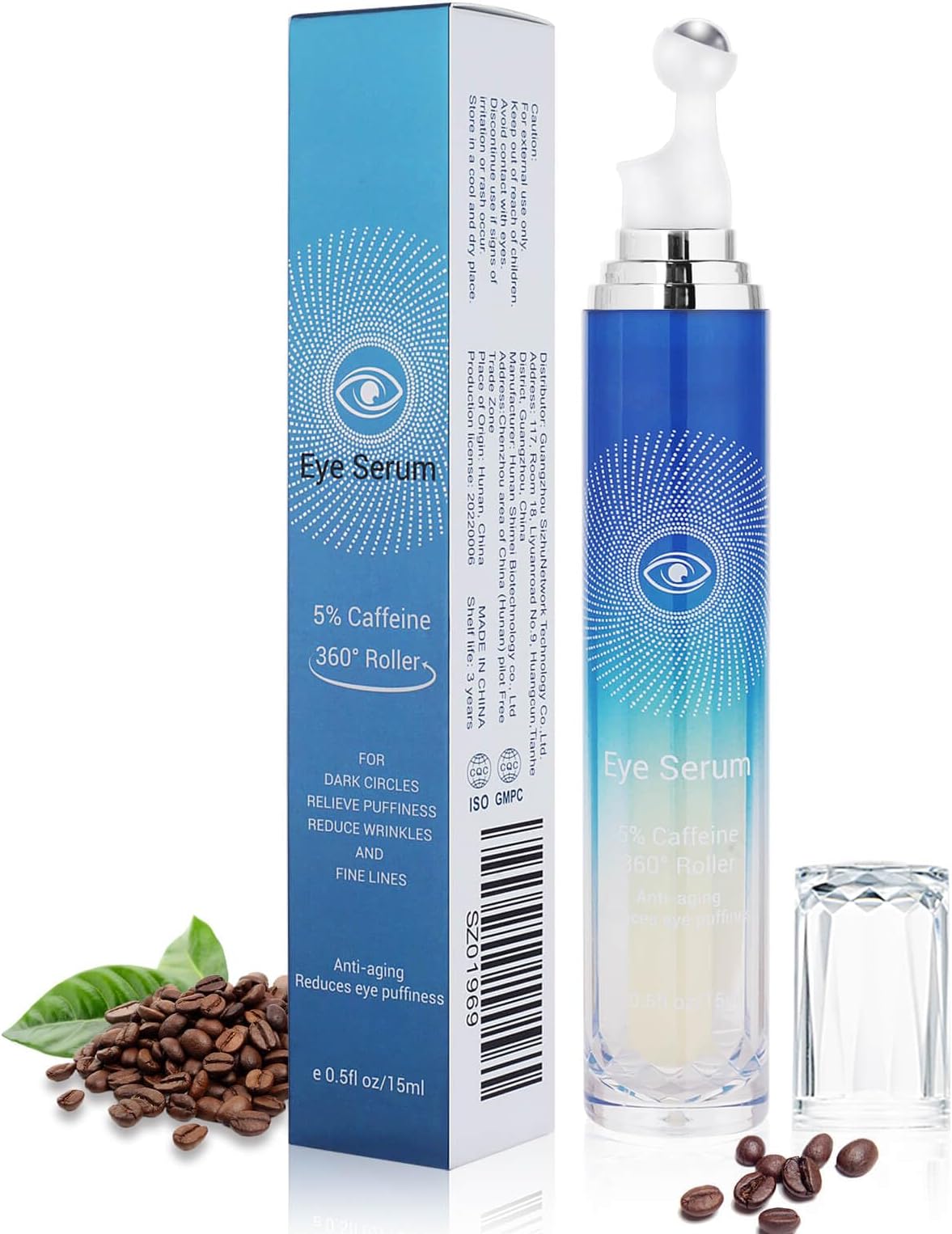 Paminify 5 Caffeine Eye Serum with 360° Massage Rollerball