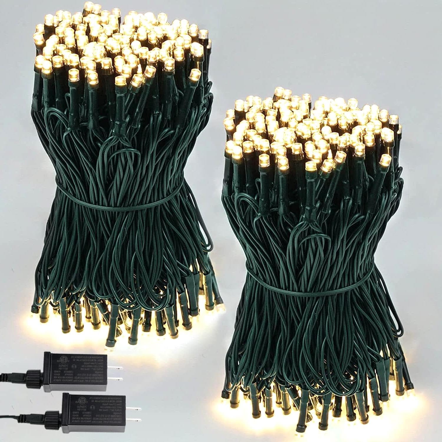 SoneiL 2Pack 66Ft 200 Led Christmas Lights, Extendable Green Wire Outdoor String Lights with