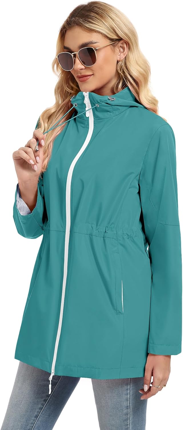 TCOT Rain Jacket Women Lined Raincoat Waterproof Windbreaker Jackets Hooded Raincoats Long Trench Coat - Image 7