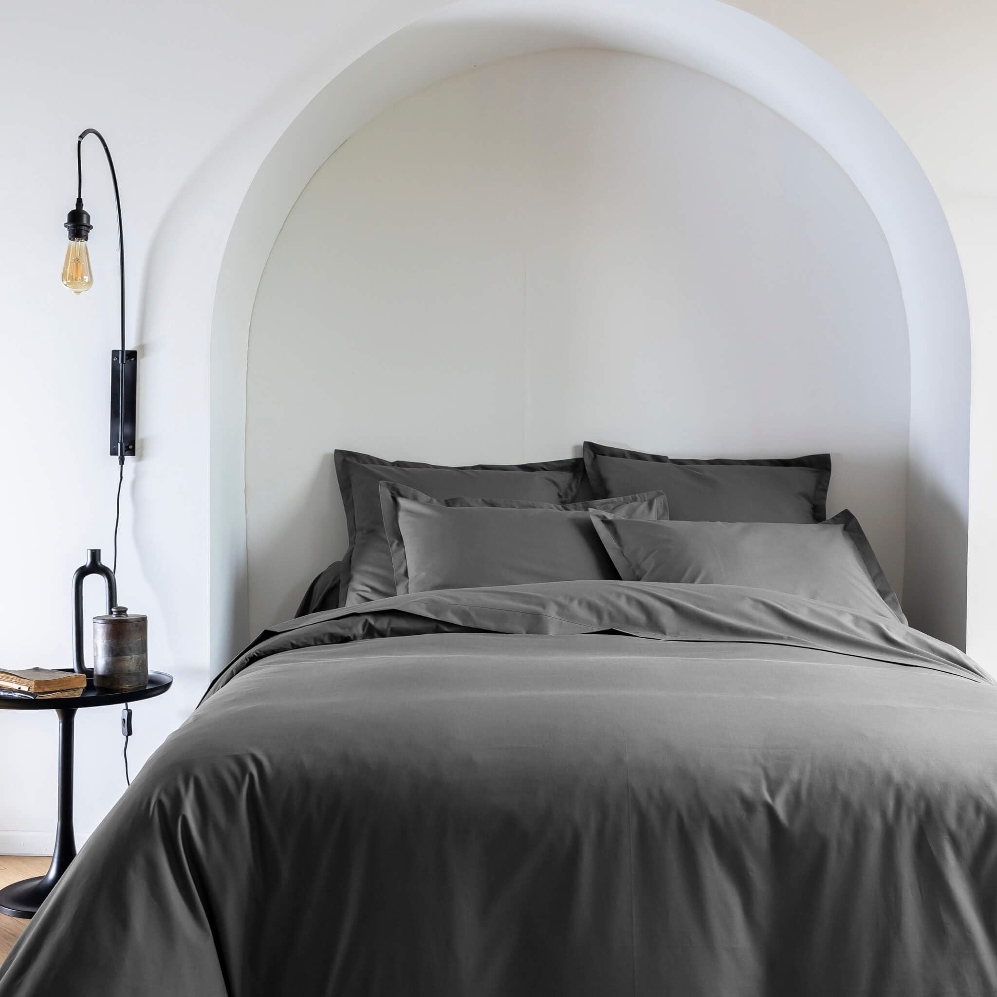 Someo - Housse de Couette Coton Percale Anthracite 140x200 - SOMEO - Anthracite - Uni - 80 Fils/cm² - Rabat