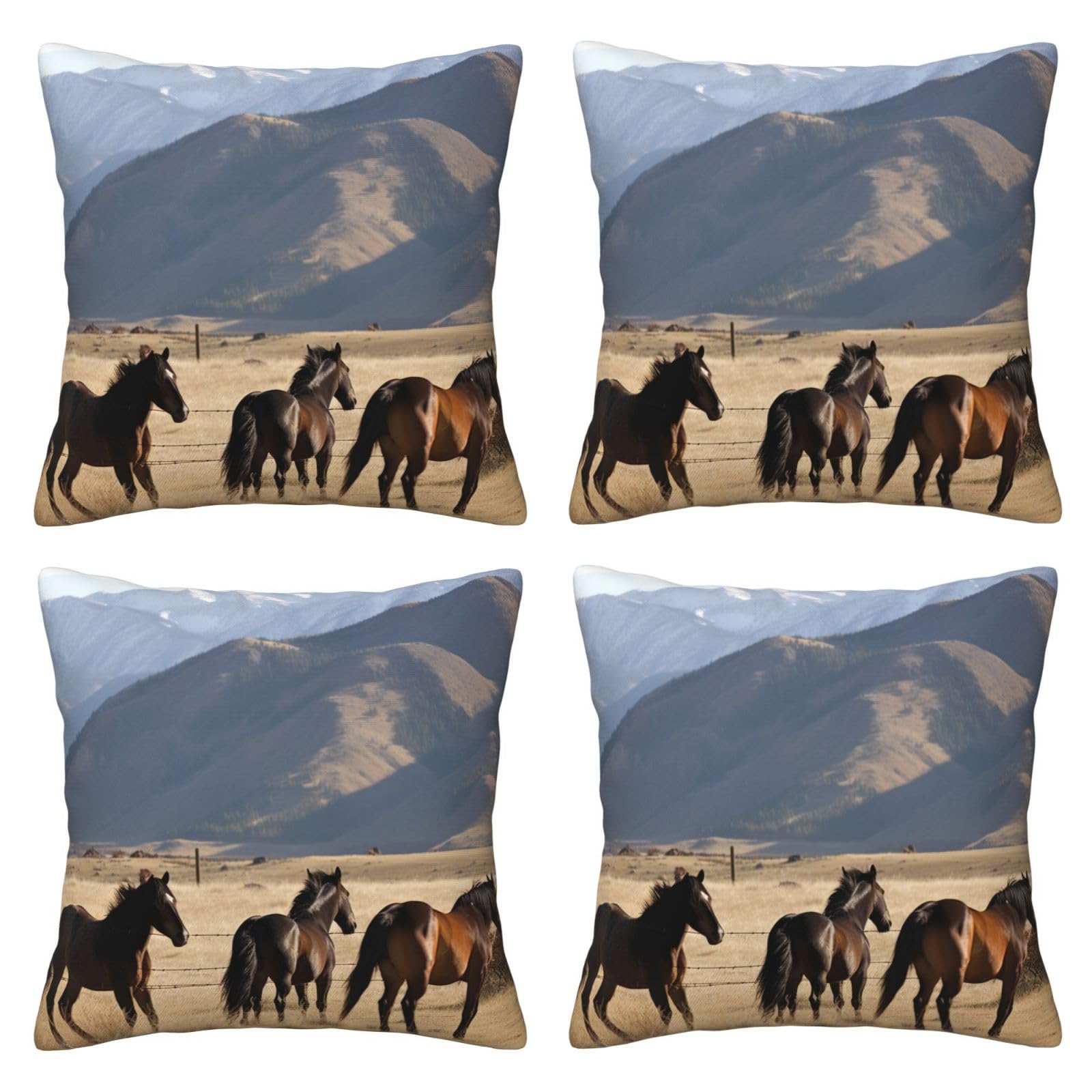 Mountain Farm Horses Throw Pillow Cases 4 Pack Square Pillowcases Super Soft Pillow Protectors With Zipper for Couch Livingroom Sofa Bed Office Car,30x30 CM