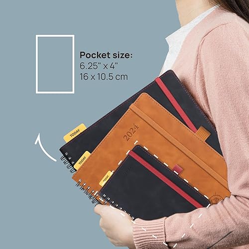 Miniatura 6 de POPRUN Agenda semanal 2024, tamaño de bolsillo, 4 x 6.25 pulgadas, calendario pequeño para bolso con cubierta suave en espiral, regla de plástico,