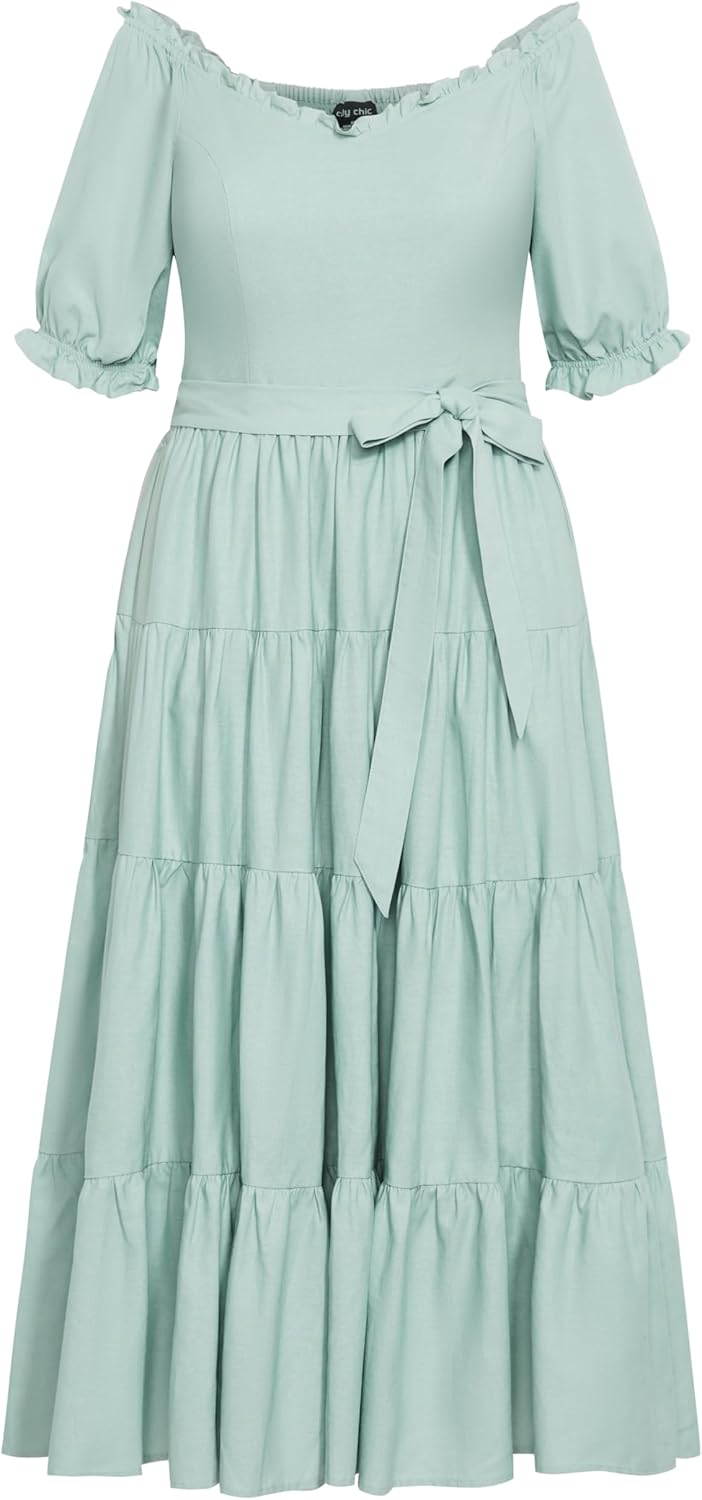 London Times カジュアルドレスWomen's Sleeveless Scoop Neck Tiered Maxi Double  Layered Ribbed Double Scoop Tank [ City Chic カジュアルドレスDress - Tiered Maxiレディース