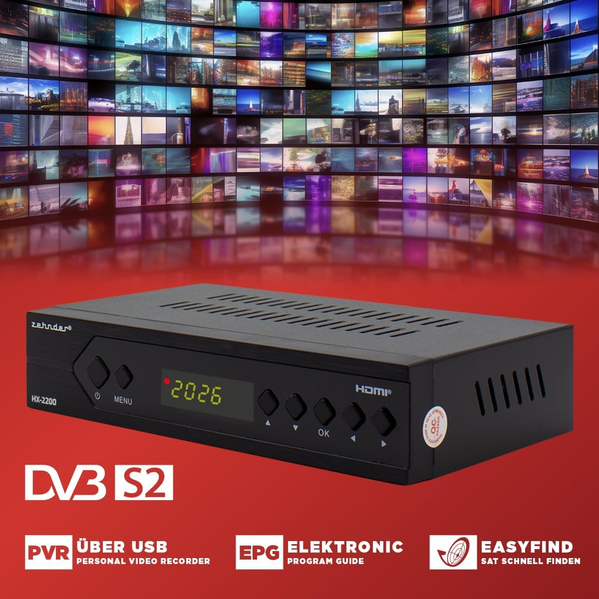 [ Bardzo dobry test, Note 1.2 *] Odbiornik satelitarny HX 2200 + kabel satelitarny z funkcją nagrywania, obsługuje Full HD, cyfrowy odbiornik satelitarny do anteny satelitarnej, telewizora, odbiornika