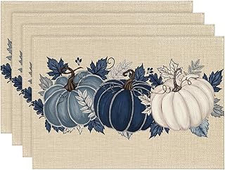 Artoid Mode Navy Blue Pumpkins Fall Placemats Set of 4, 12x18 Inch Autum...