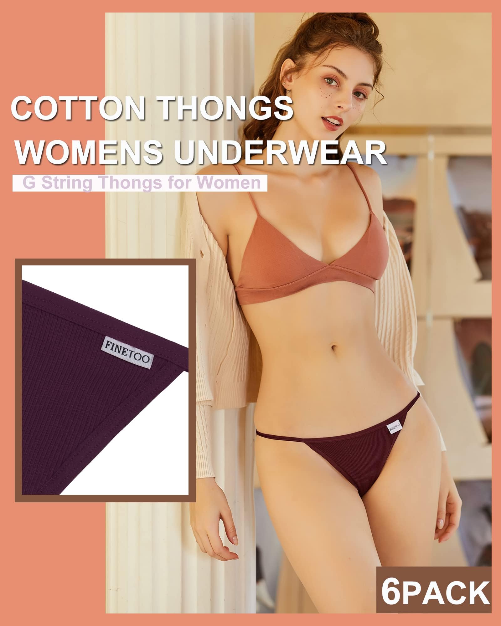 FINETOO Lot de 10 Strings G - en Coton - sous-vêtements pour Femme - Taille Basse - Stretch - Dos en T - String Sexy - Tailles S à XL